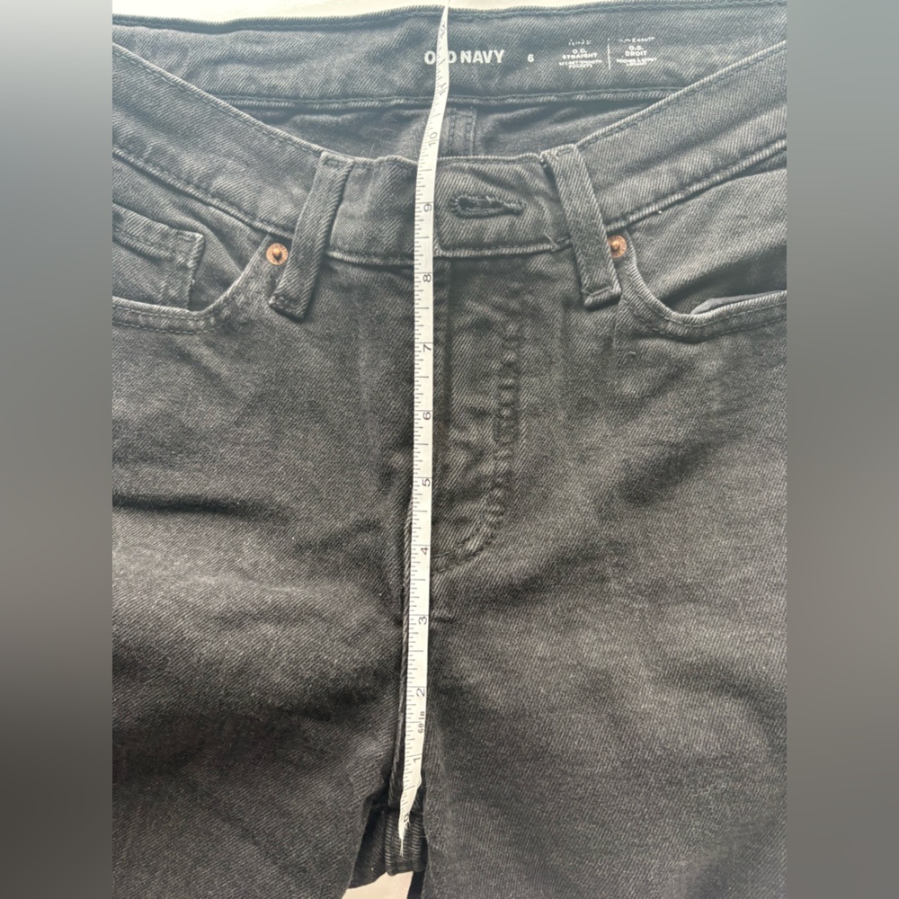 Old Navy O.G. Straight Black Jeans Size 6 Raw Hem - Picture 7 of 9